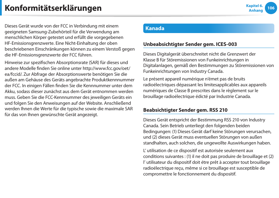 Konformitätserklärungen | Samsung NP450R5GE User Manual | Page 107 / 122