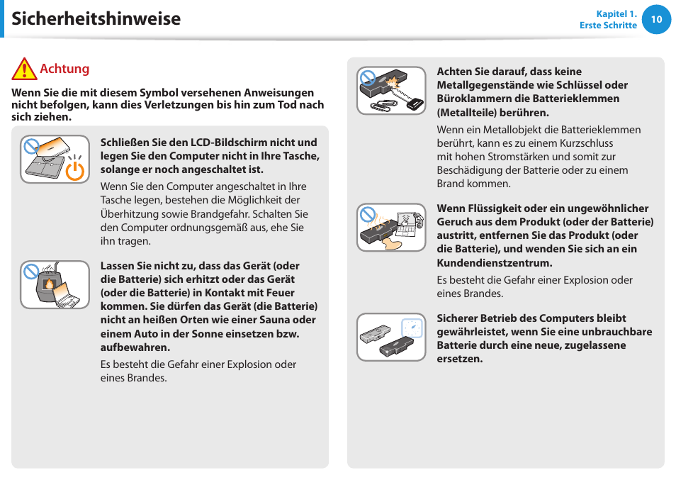 Sicherheitshinweise, Achtung | Samsung NP450R5GE User Manual | Page 11 / 122