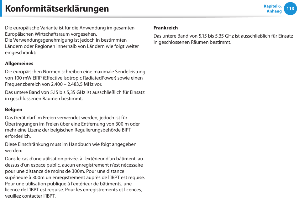 Konformitätserklärungen | Samsung NP450R5GE User Manual | Page 114 / 122