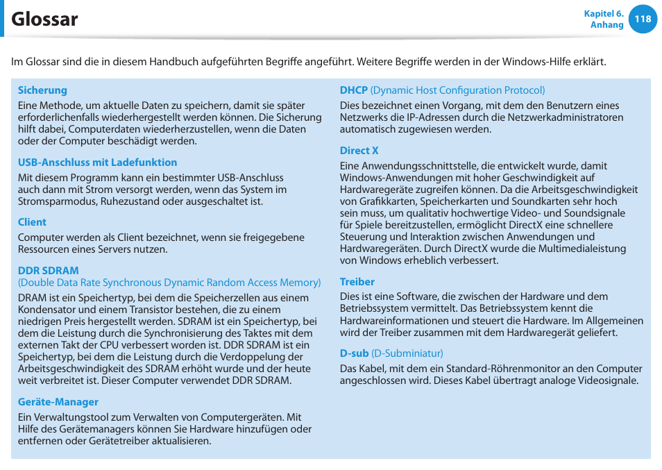 Glossar | Samsung NP450R5GE User Manual | Page 119 / 122