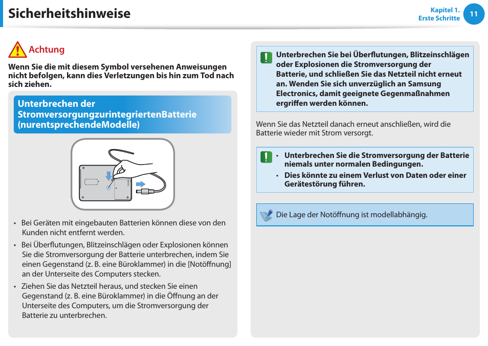 Sicherheitshinweise | Samsung NP450R5GE User Manual | Page 12 / 122