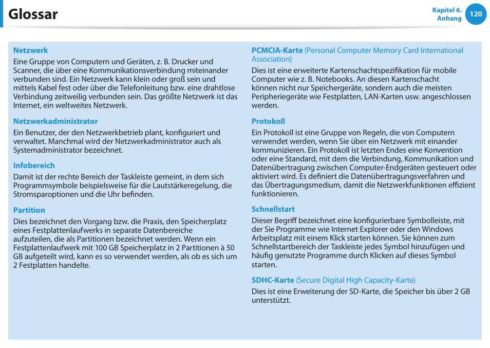 Glossar | Samsung NP450R5GE User Manual | Page 121 / 122