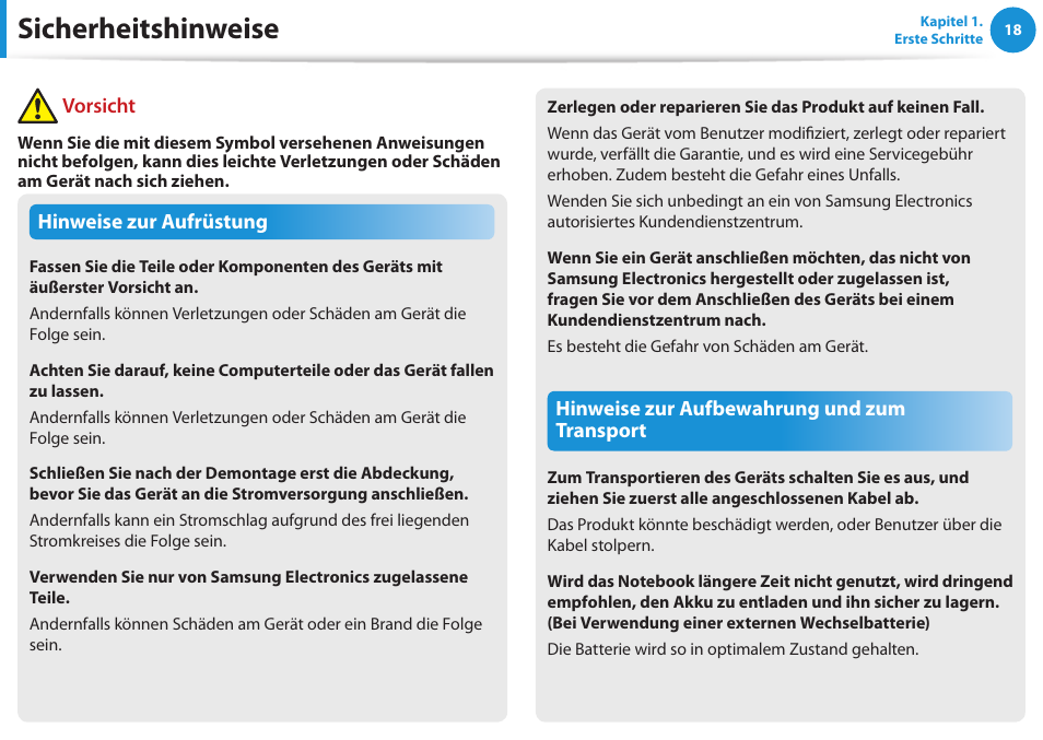 Sicherheitshinweise | Samsung NP450R5GE User Manual | Page 19 / 122