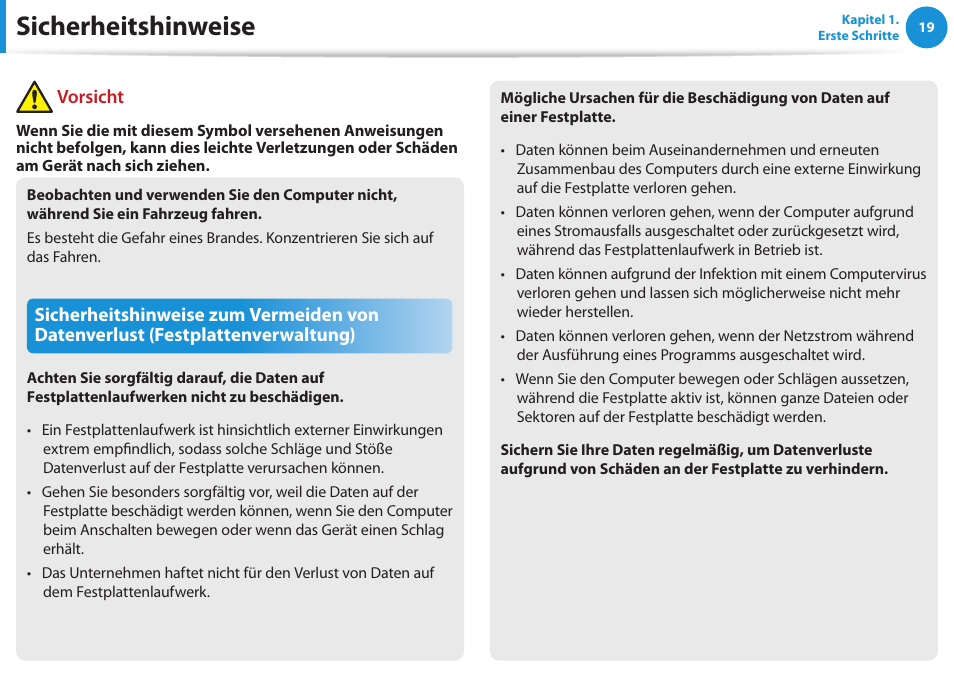 Sicherheitshinweise, Vorsicht | Samsung NP450R5GE User Manual | Page 20 / 122