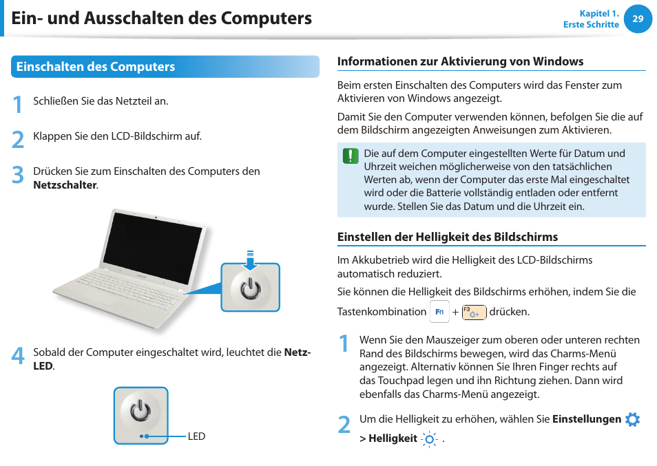 Ein- und ausschalten des computers | Samsung NP450R5GE User Manual | Page 30 / 122