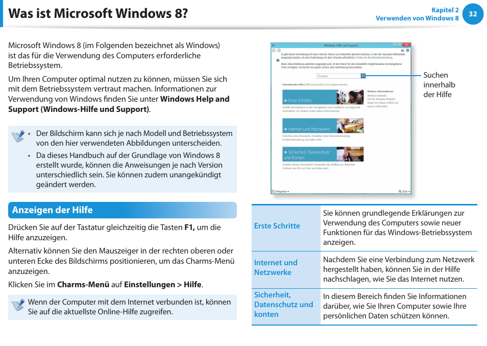 Was ist microsoft windows 8, Anzeigen der hilfe | Samsung NP450R5GE User Manual | Page 33 / 122