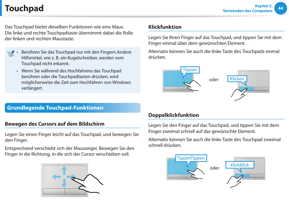 Touchpad | Samsung NP450R5GE User Manual | Page 45 / 122