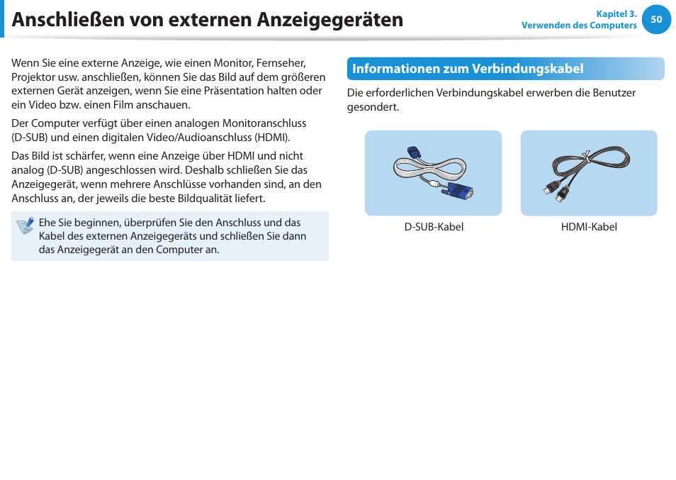 Anschließen von externen anzeigegeräten | Samsung NP450R5GE User Manual | Page 51 / 122