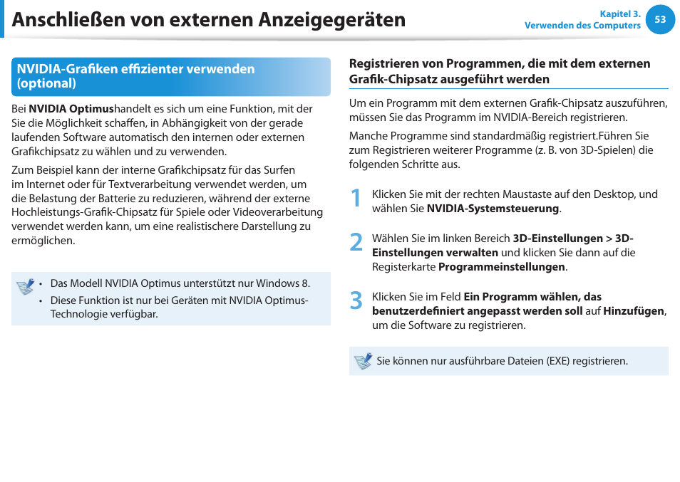 Anschließen von externen anzeigegeräten | Samsung NP450R5GE User Manual | Page 54 / 122