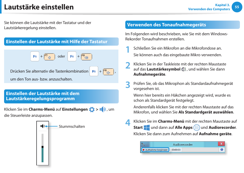 Lautstärke einstellen | Samsung NP450R5GE User Manual | Page 56 / 122