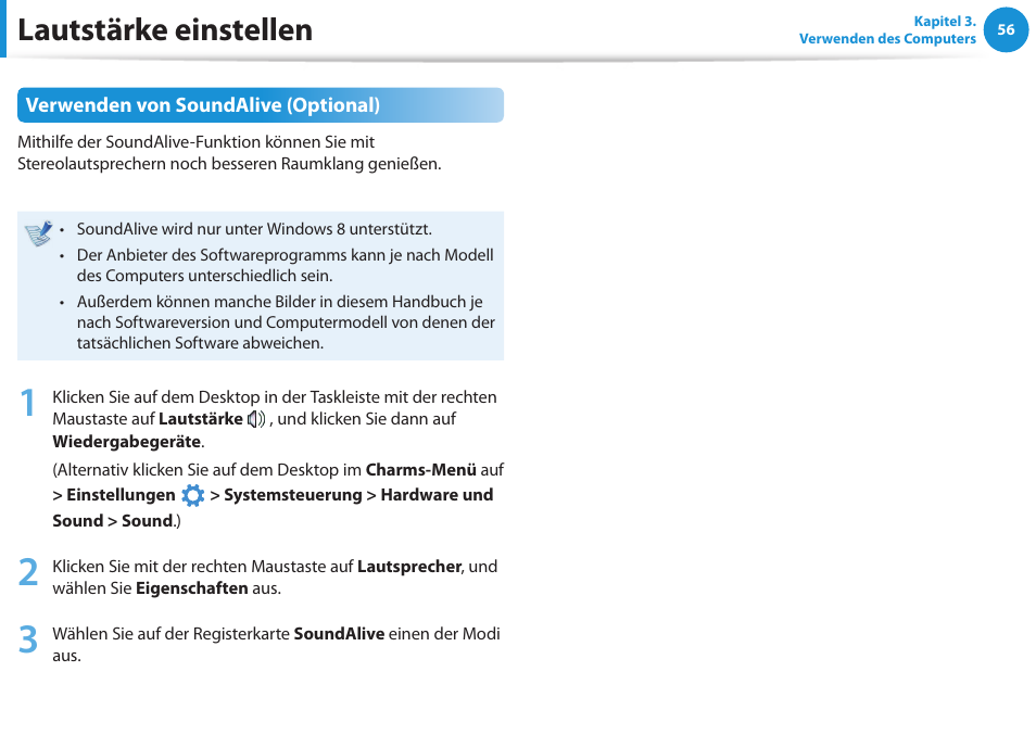 Lautstärke einstellen | Samsung NP450R5GE User Manual | Page 57 / 122