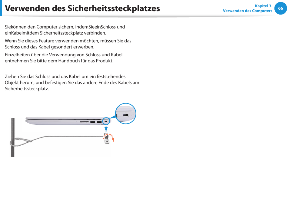 Verwenden des sicherheitssteckplatzes | Samsung NP450R5GE User Manual | Page 67 / 122