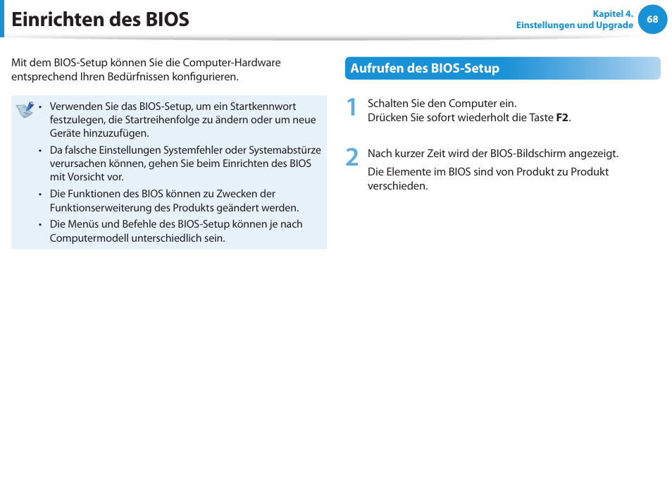 Einrichten des bios | Samsung NP450R5GE User Manual | Page 69 / 122