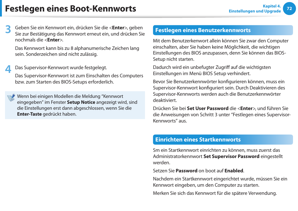 Festlegen eines boot-kennworts | Samsung NP450R5GE User Manual | Page 73 / 122