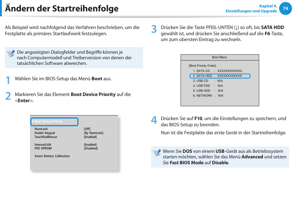 Ändern der startreihenfolge | Samsung NP450R5GE User Manual | Page 75 / 122