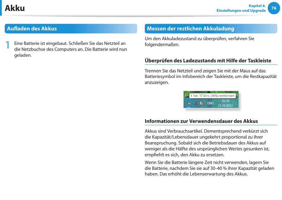 Akku | Samsung NP450R5GE User Manual | Page 77 / 122