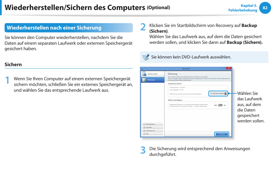 Wiederherstellen/sichern des computers | Samsung NP450R5GE User Manual | Page 83 / 122