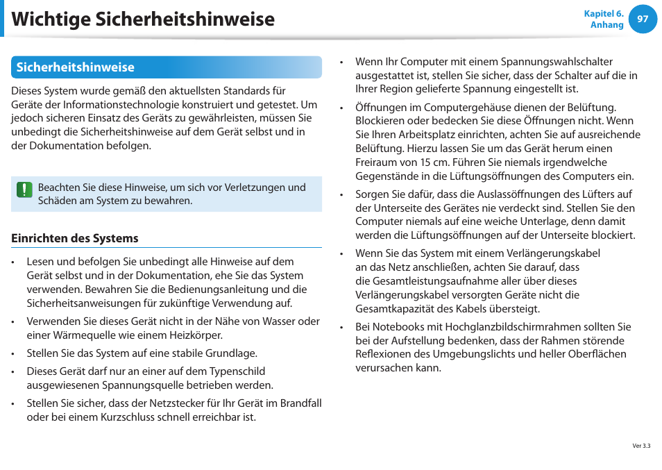 Wichtige sicherheitshinweise | Samsung NP450R5GE User Manual | Page 98 / 122