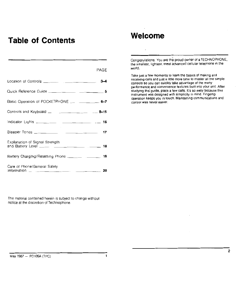 Table of contents welcome | Audiovox PC100 User Manual | Page 2 / 12