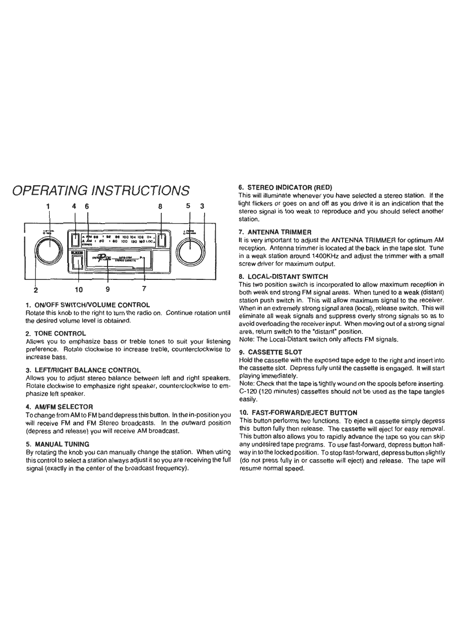Operating instructions | Audiovox Cassette Player User Manual | Page 5 / 11