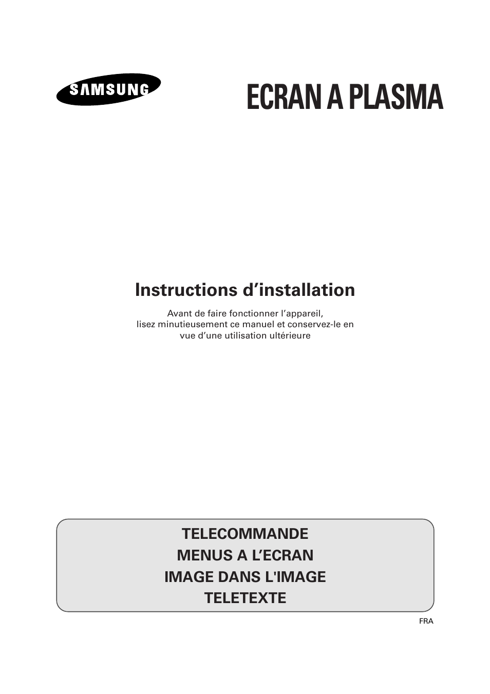 Ecran a plasma, Instructions d’installation | Samsung PS-50P2HT User Manual | Page 113 / 337