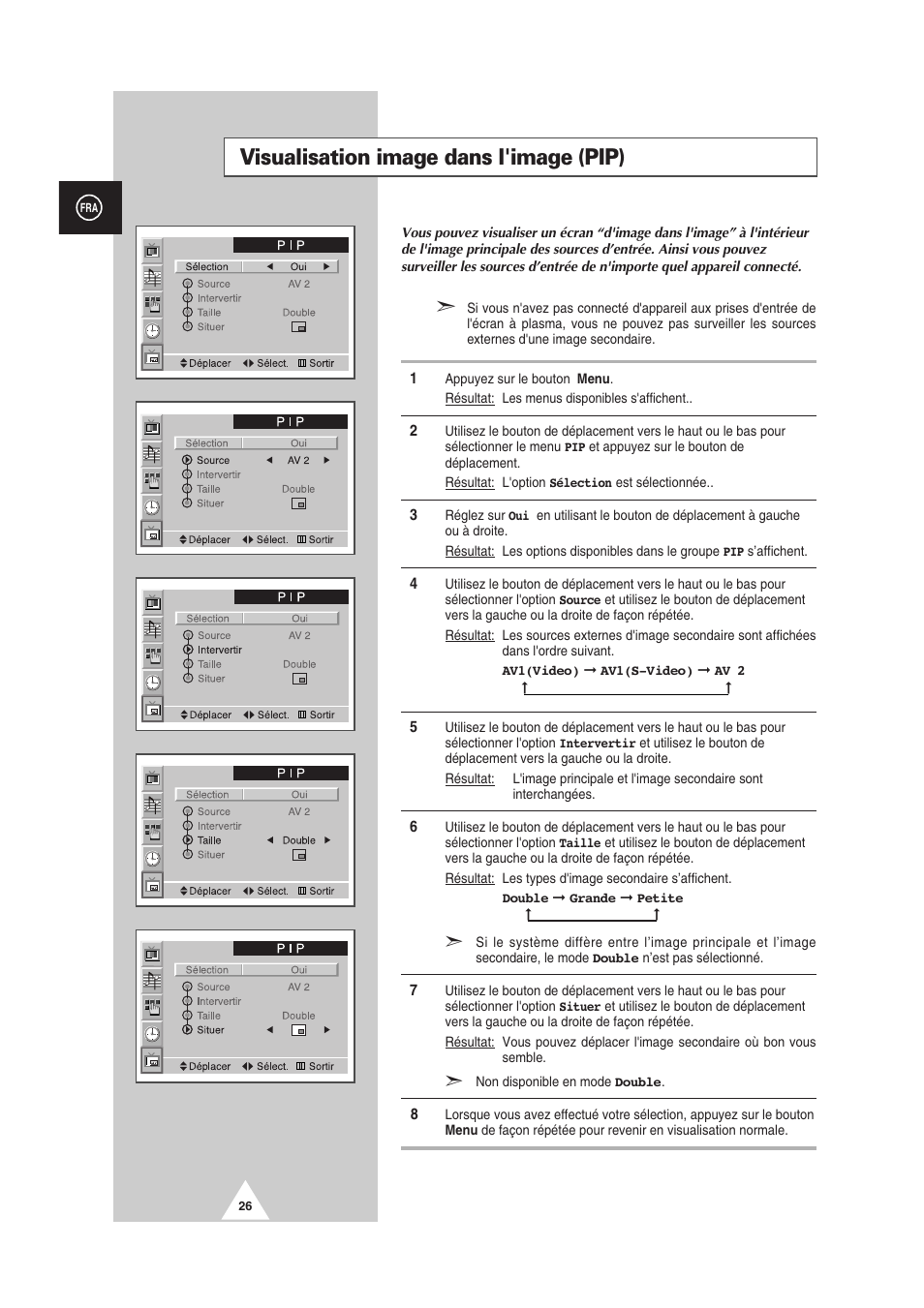 Visualisation image dans l'image (pip) | Samsung PS-50P2HT User Manual | Page 138 / 337