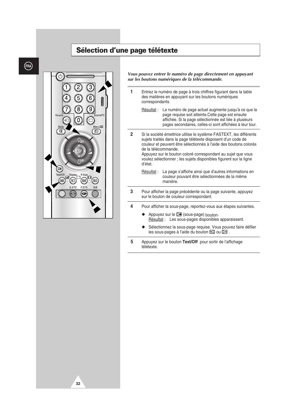 Sélection d’une page télétexte | Samsung PS-50P2HT User Manual | Page 144 / 337
