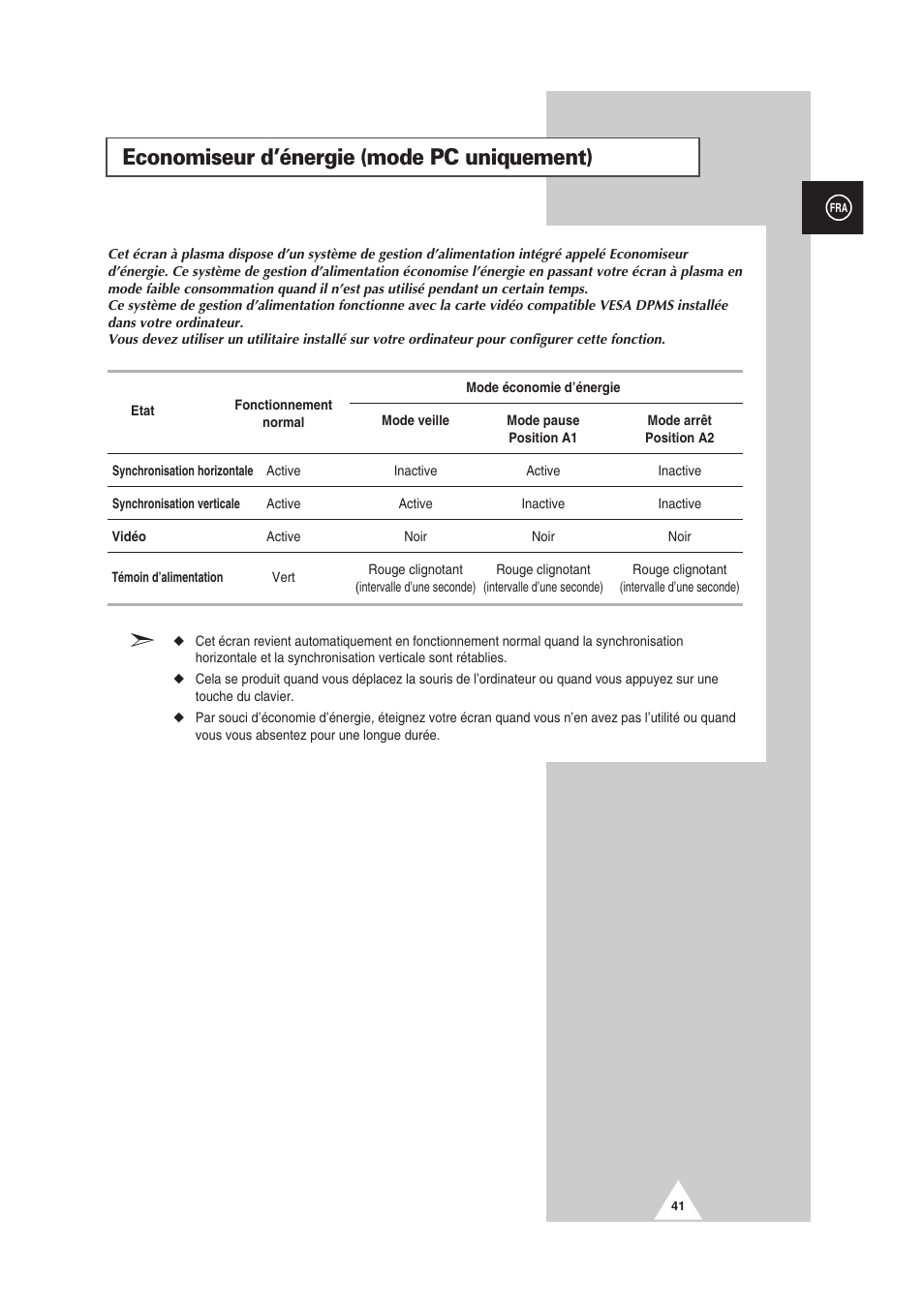 Economiseur d’énergie (mode pc uniquement) | Samsung PS-50P2HT User Manual | Page 153 / 337