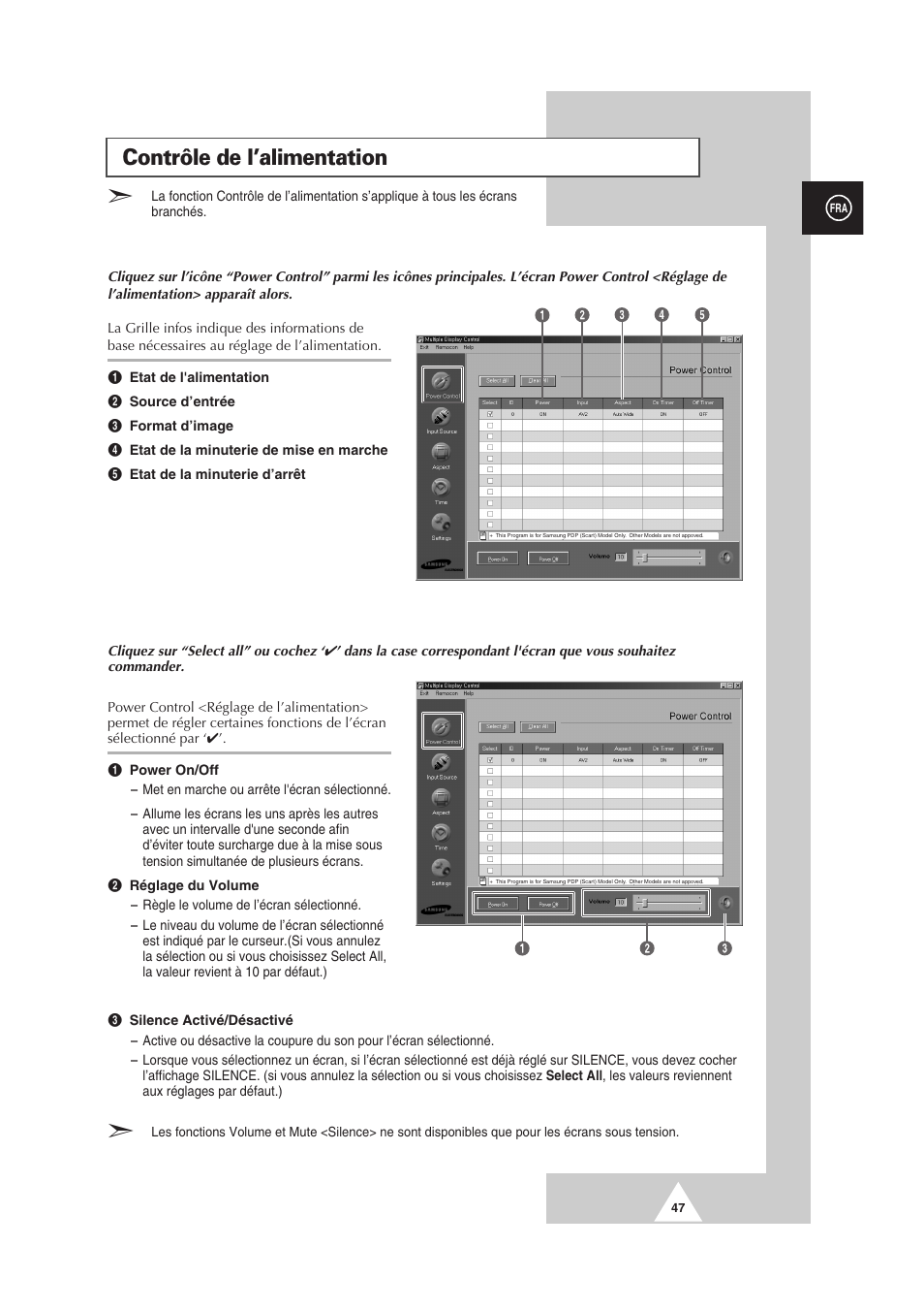 Contrôle de l’alimentation | Samsung PS-50P2HT User Manual | Page 159 / 337