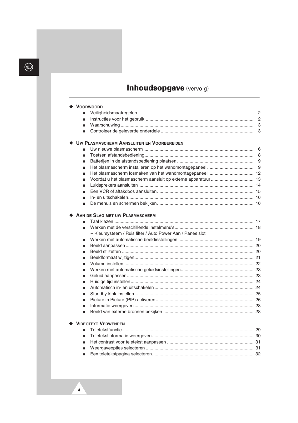 Inhoudsopgave, Vervolg) | Samsung PS-50P2HT User Manual | Page 172 / 337