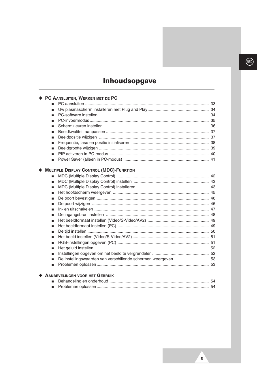 Inhoudsopgave, Pc a, Mdc)-f | Samsung PS-50P2HT User Manual | Page 173 / 337