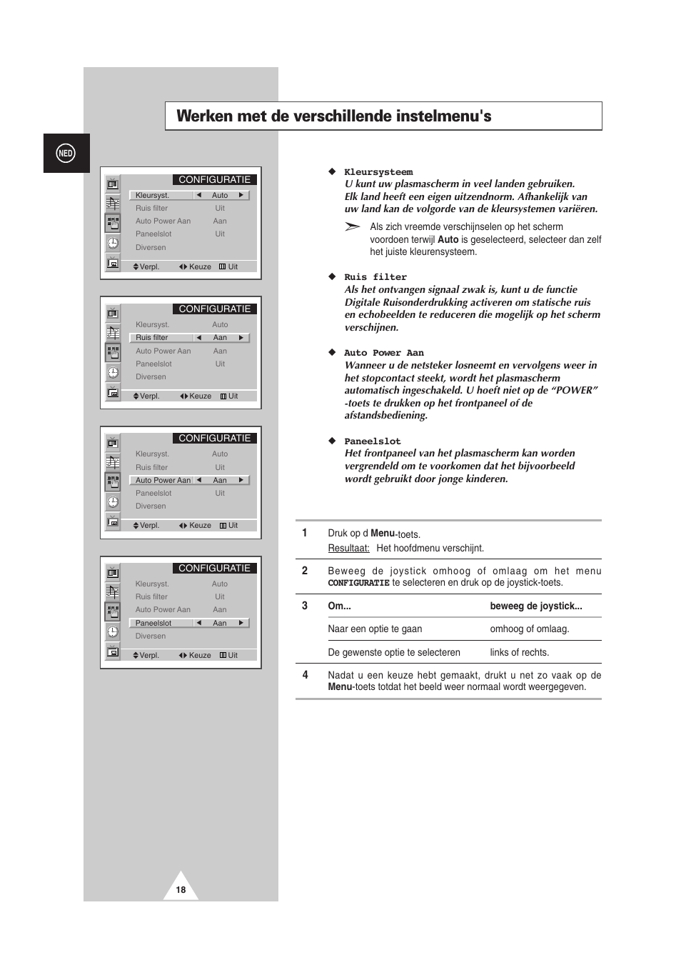 Werken met de verschillende instelmenu's | Samsung PS-50P2HT User Manual | Page 186 / 337