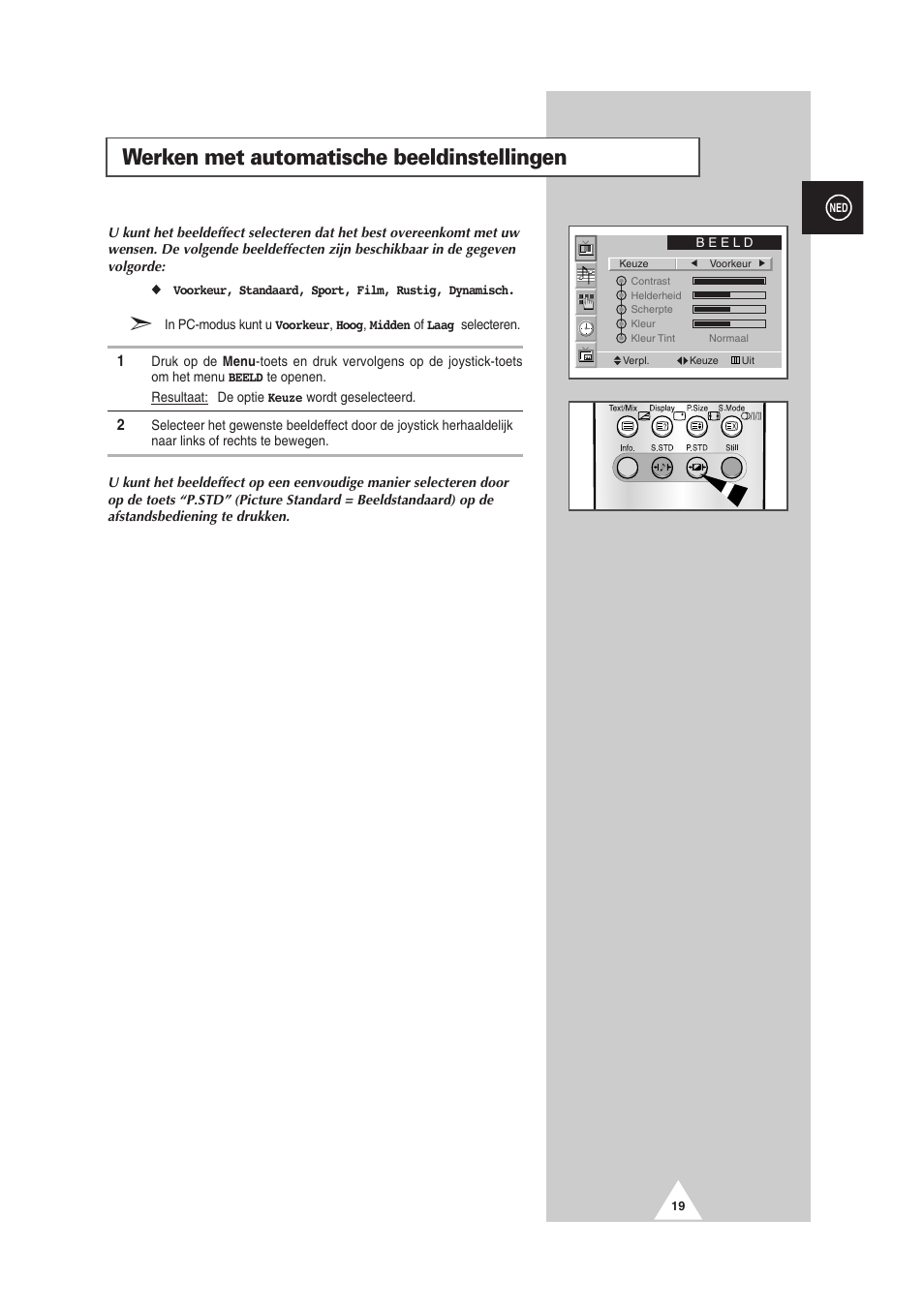 Werken met automatische beeldinstellingen | Samsung PS-50P2HT User Manual | Page 187 / 337