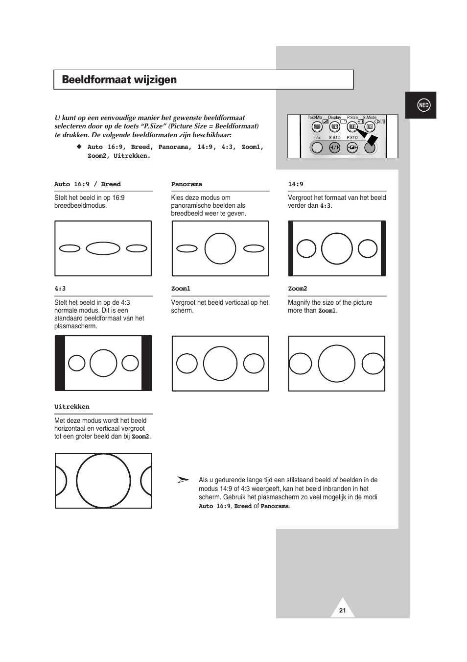 Beeldformaat wijzigen | Samsung PS-50P2HT User Manual | Page 189 / 337