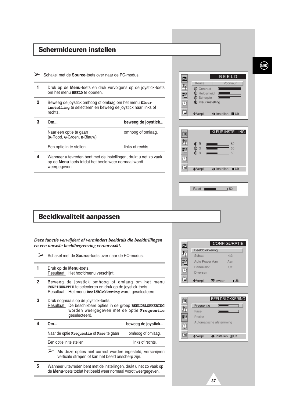 Schermkleuren instellen, Beeldkwaliteit aanpassen | Samsung PS-50P2HT User Manual | Page 205 / 337