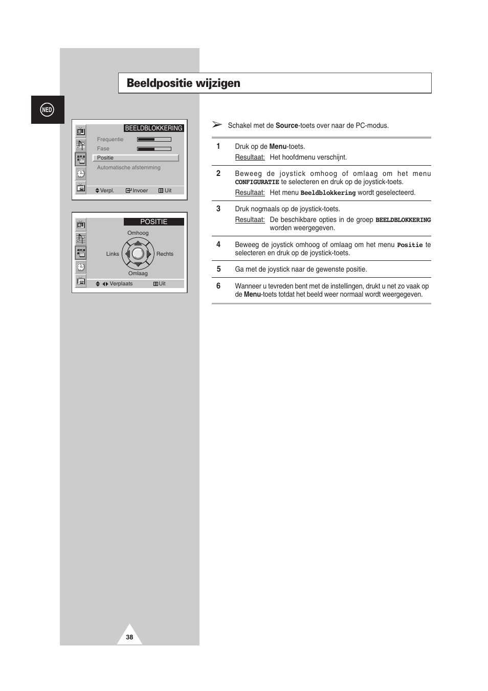 Beeldpositie wijzigen | Samsung PS-50P2HT User Manual | Page 206 / 337