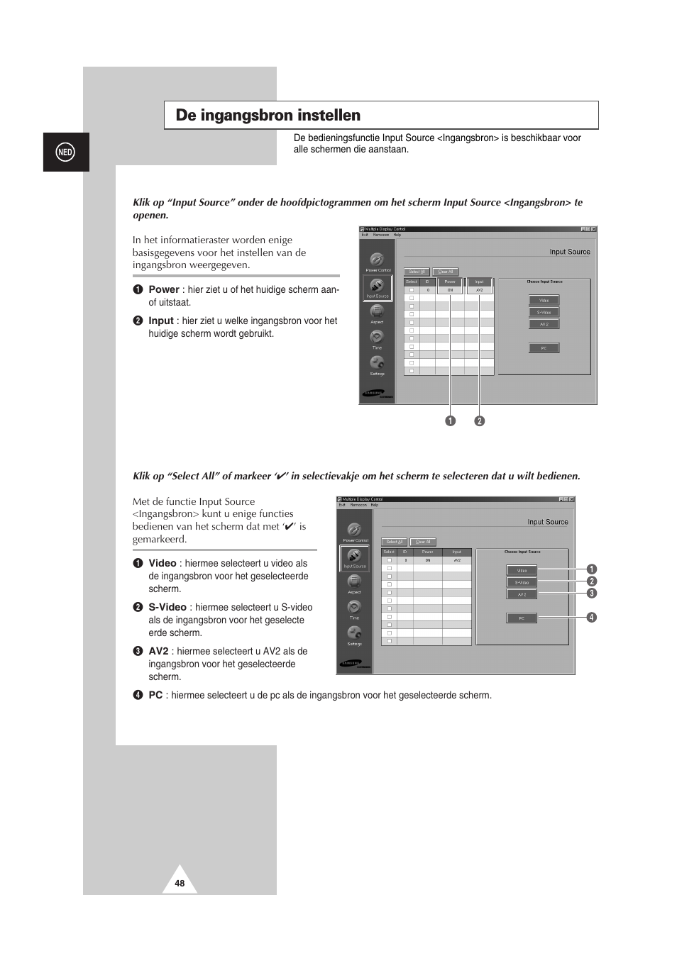 De ingangsbron instellen | Samsung PS-50P2HT User Manual | Page 216 / 337