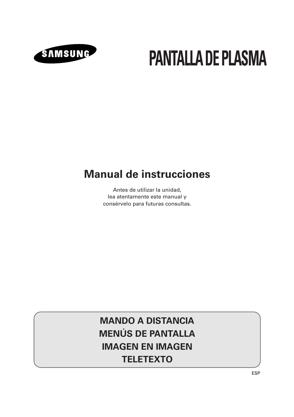 Pantalla de plasma, Manual de instrucciones | Samsung PS-50P2HT User Manual | Page 225 / 337