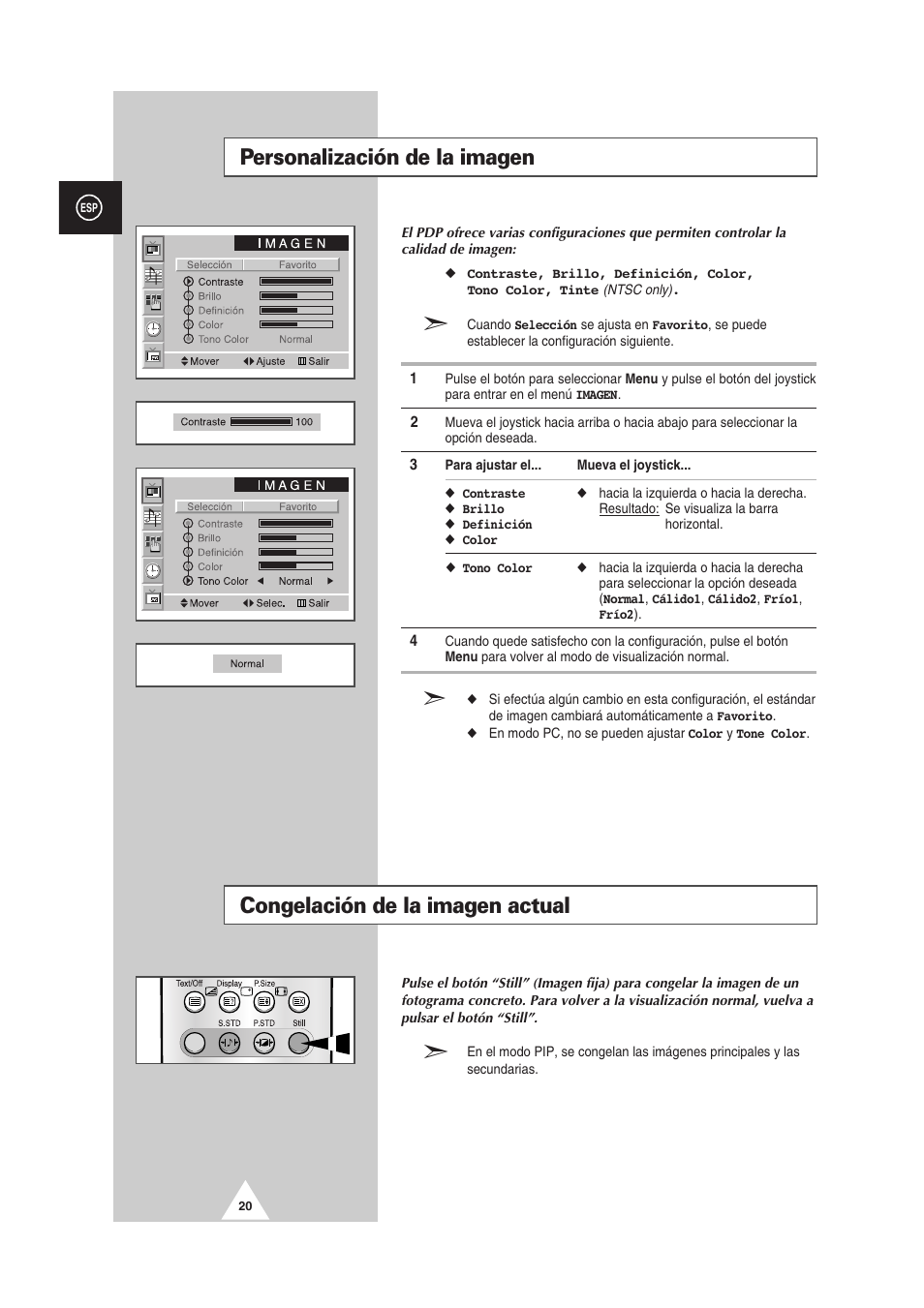Personalización de la imagen, Congelación de la imagen actual | Samsung PS-50P2HT User Manual | Page 244 / 337