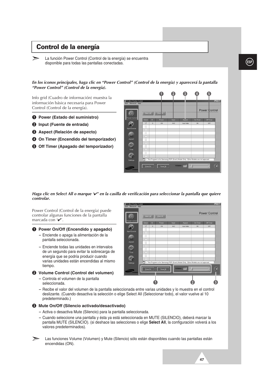 Control de la energía | Samsung PS-50P2HT User Manual | Page 271 / 337