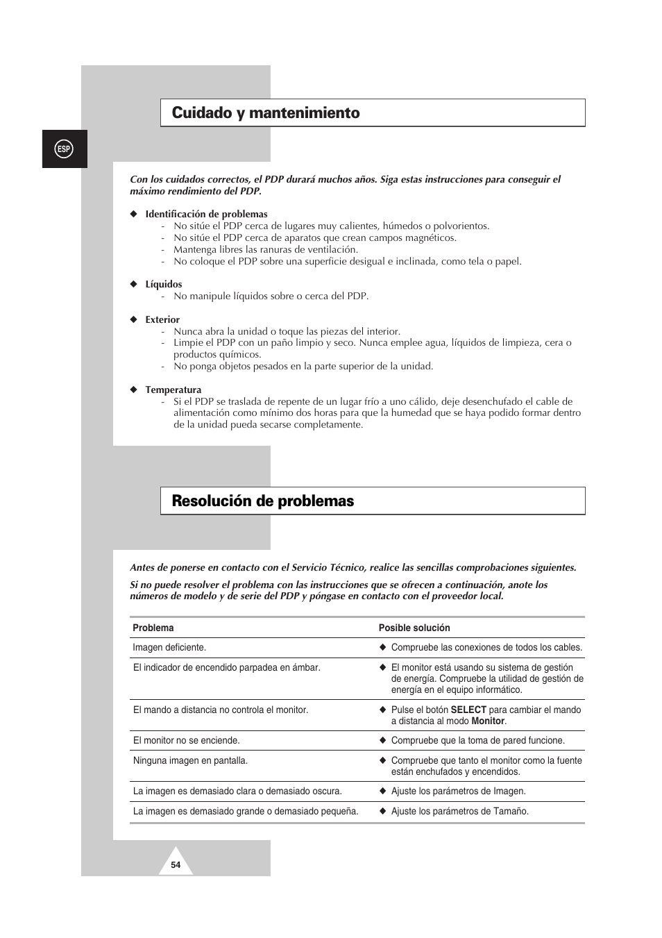 Cuidado y mantenimiento resolución de problemas | Samsung PS-50P2HT User Manual | Page 278 / 337