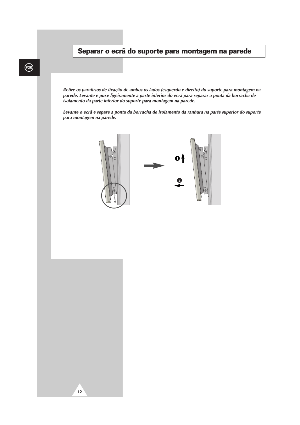 Separar o ecrã do suporte para montagem na parede | Samsung PS-50P2HT User Manual | Page 292 / 337