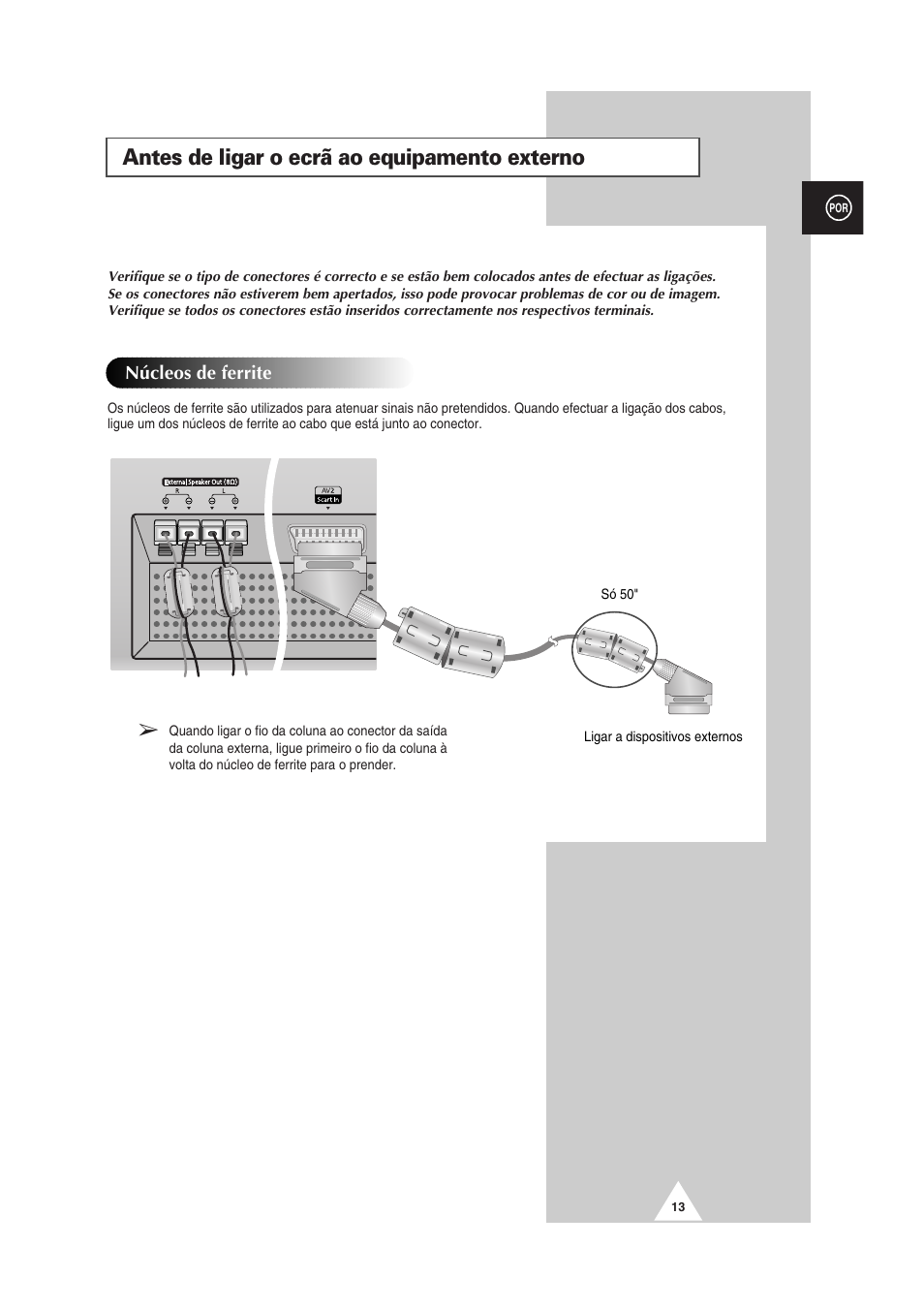 Antes de ligar o ecrã ao equipamento externo | Samsung PS-50P2HT User Manual | Page 293 / 337