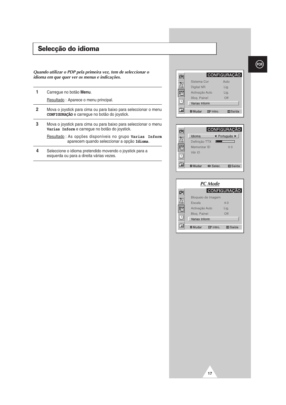 Selecção do idioma | Samsung PS-50P2HT User Manual | Page 297 / 337
