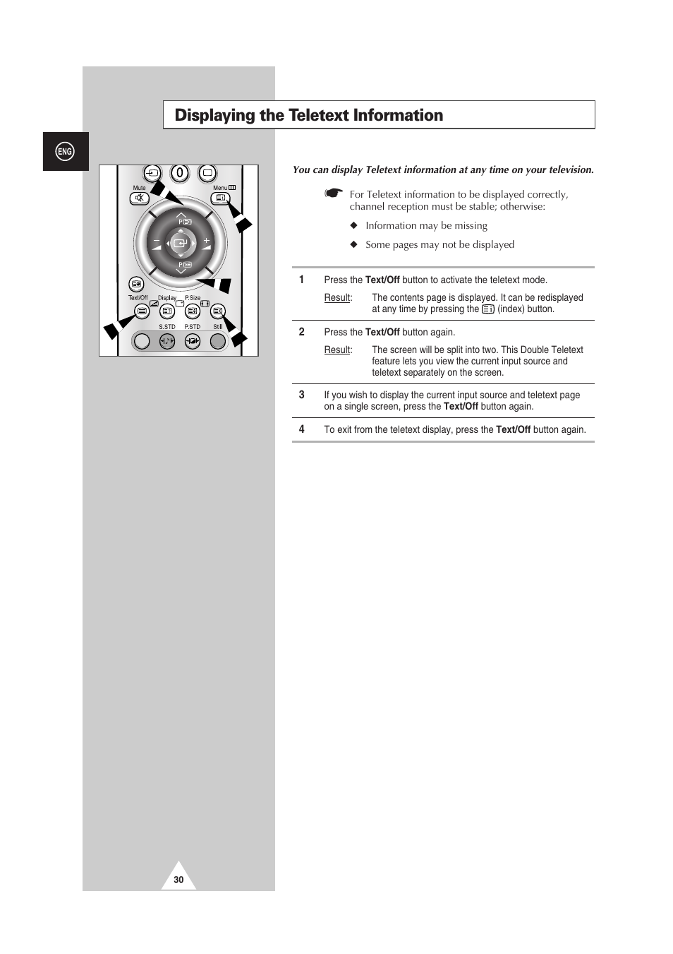 Displaying the teletext information | Samsung PS-50P2HT User Manual | Page 30 / 337