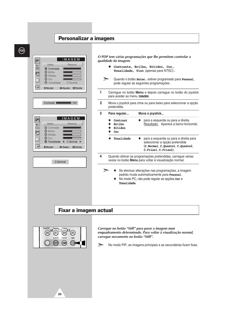 Personalizar a imagem, Fixar a imagem actual | Samsung PS-50P2HT User Manual | Page 300 / 337