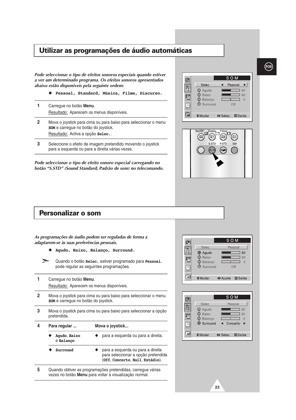 Personalizar o som, Utilizar as programações de áudio automáticas | Samsung PS-50P2HT User Manual | Page 303 / 337