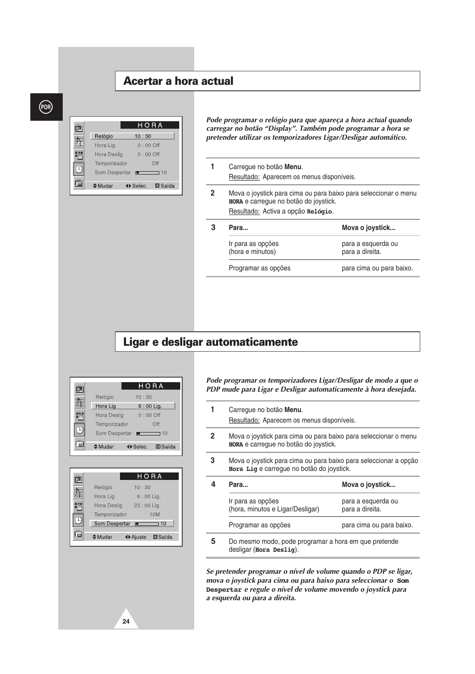 Ligar e desligar automaticamente, Acertar a hora actual | Samsung PS-50P2HT User Manual | Page 304 / 337