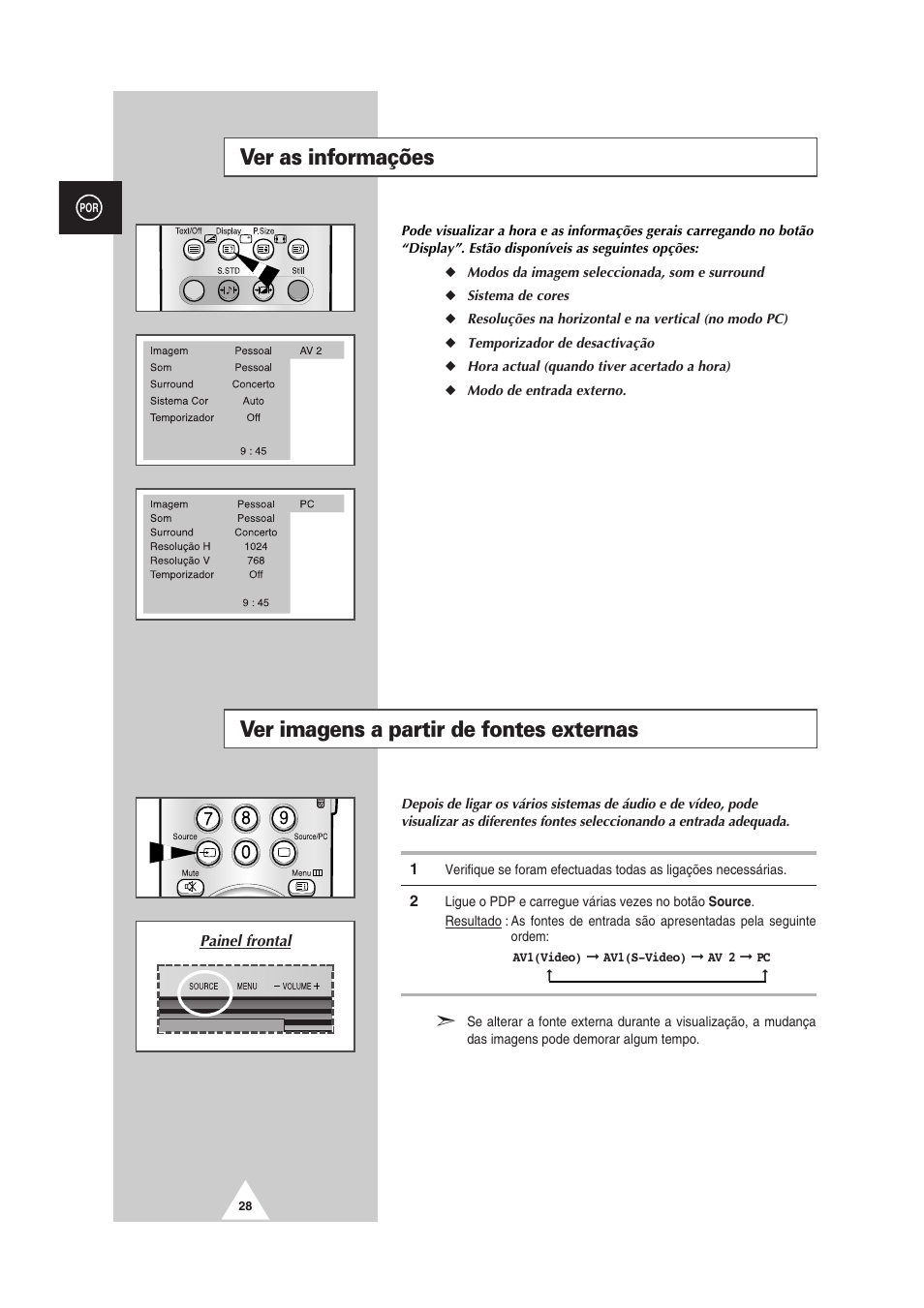 Ver imagens a partir de fontes externas, Ver as informações | Samsung PS-50P2HT User Manual | Page 308 / 337