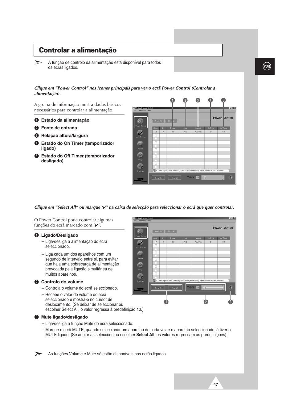 Controlar a alimentação | Samsung PS-50P2HT User Manual | Page 327 / 337